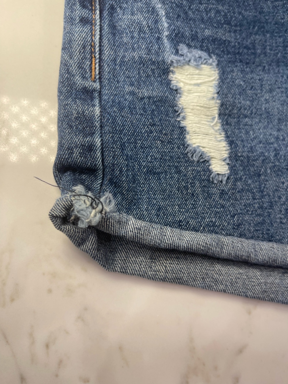 Refuge Mid-Rise Distressed Denim Shorts - Blue - Picture 8 of 14